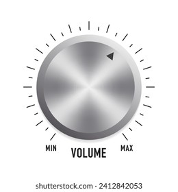 Music button technology, volume settings, volume control. Metallic round tuner, audio stereo system vector 3d isolated knob button for mobile application, website ui graphic. Vector illustration