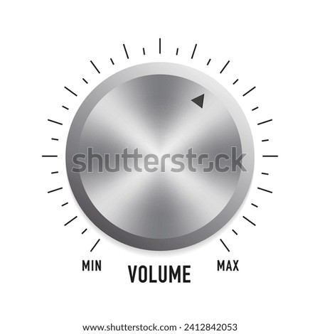 Music button technology, volume settings, volume control. Metallic round tuner, audio stereo system vector 3d isolated knob button for mobile application, website ui graphic. Vector illustration