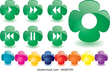 Music buttons as green plastic clover, vector