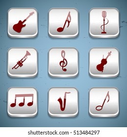 Music buttons icon set for music site or web development in field of music vector illustration