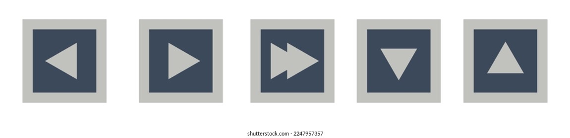 Music buttons on panel or controller for stereo system or player. Rewind and play, next and previous songs. Gadgets and equipments for entertainment and fun, details of device. Vector in flat style