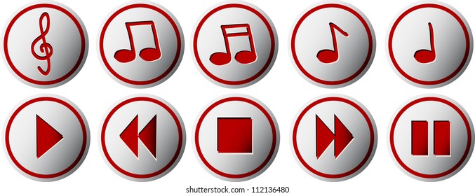Music buttons with silhouettes of notes and clef illustration