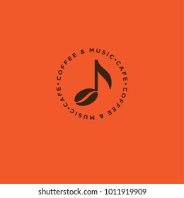 Music cafe icon. Note and coffee bean
