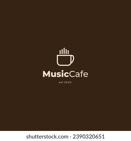 Music Café Logo, Kaffee-Tasse kombiniert mit Sound-Wave-Logo-Konzept