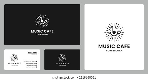 music cafe logo design retro style. note music with coffee mug combine