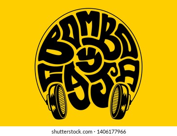 Music calligram "bombo y caja" inscribed in headphones shape