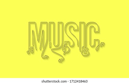 Music Calligraphic line art Text shopping poster vector illustration Design.