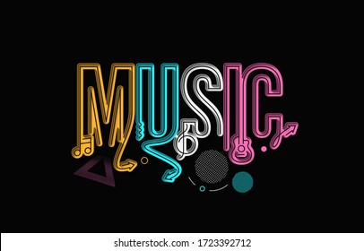 Music Calligraphic line art Text shopping poster vector illustration Design.