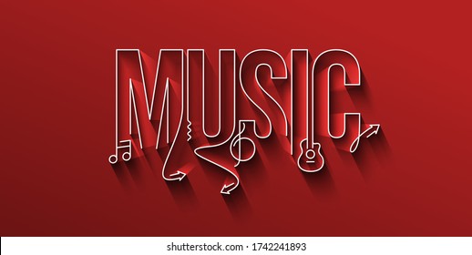 Music Calligraphic line art Text shopping poster vector illustration Design.