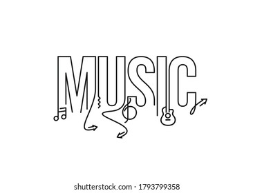 Music Calligraphic line art Text shopping poster vector illustration Design.