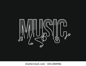 Music Calligraphic line art Text shopping poster vector illustration Design.