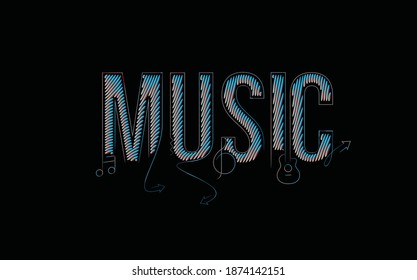 Music Calligraphic line art Text shopping poster vector illustration Design.