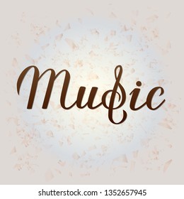 Music calligraphy hand lettering. Karaoke bar sign. Musical shop or record studio logo. Treble clef symbol. Vector illustration. Easy to edit element of design.