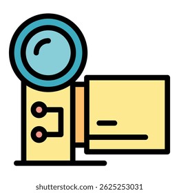 Music camera icon. Outline music camera vector icon color flat isolated