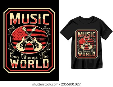 Music can change the world  Rockstar Music's colorful typography Vector t-shirt design with doodle style illustration