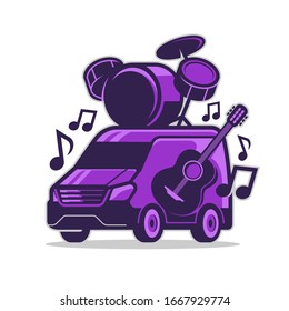 Music Car Illustration Template, Van With Musical Instrument