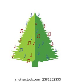 Music carol and christmas tree illustration