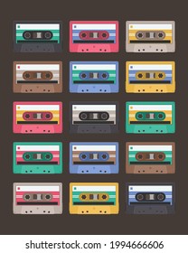 Music cassette background. Audio tape vector set