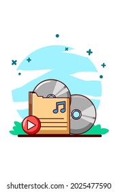 Music cassette with play button cartoon illustration