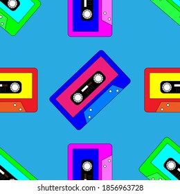 music cassette, seamless pattern, vector illustration