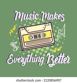 Music Cassette tape retro Graphic art illustration vector