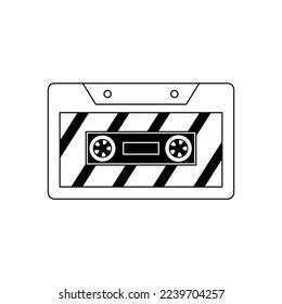 music cassette. Vector illustration of a cartoon cassette. Isolated on white background. Black and white line illustration, retro coloring.
