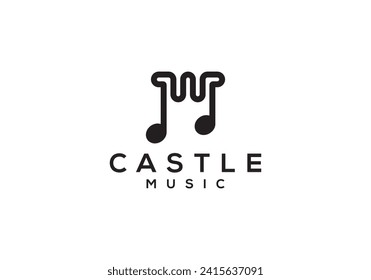 music castle tower logo, creative musical note symbol icon design
