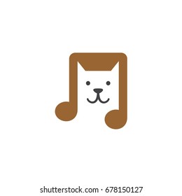 Music Cat Logo Design. Cat Face Inside Music Note