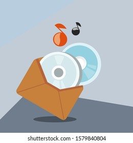 Music CD in an envelope illustration design.
