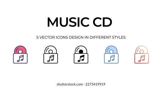 Music cd Icon Design in Fünf-Stil mit Editable Stroke. Linie, feste, flache Linie, Duo Tone Farbe und Farbverlauf Linie. Geeignet für Webpage, Mobile App, UI, UX und GUI Design.