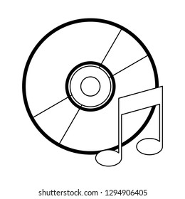 music cd rom with note symbol in black and white