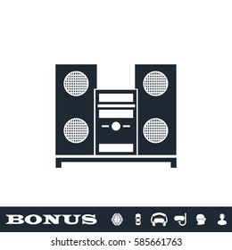 Music Center icon flat. Black pictogram on white background. Vector illustration symbol and bonus button