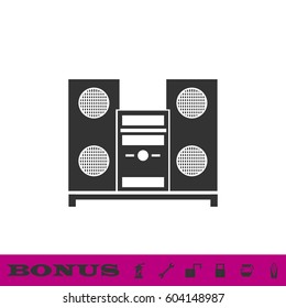 Music Center icon flat. Black pictogram on white background. Vector illustration symbol and bonus button