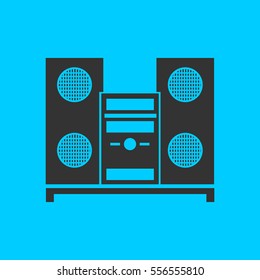 Music Center icon flat. Simple vector black pictogram on blue background