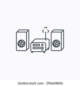 Music center icon. Stereo system sign. Linear outline icon on white background. Vector