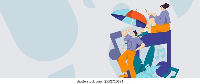 Music characters scene flat vector concept operation illustration
