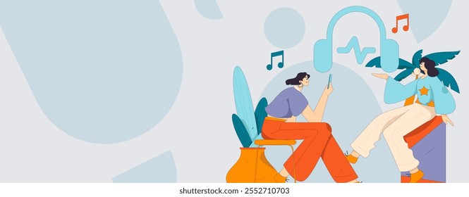 Music characters scene flat vector concept operation illustration
