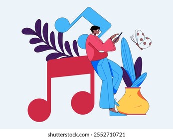 Music characters scene flat vector concept operation illustration
