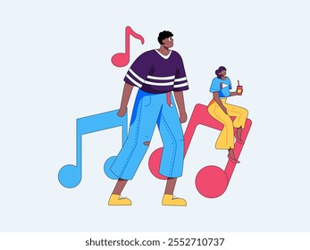 Music characters scene flat vector concept operation illustration
