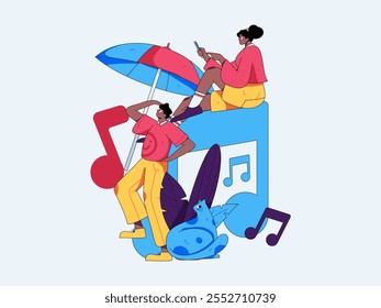 Music characters scene flat vector concept operation illustration
