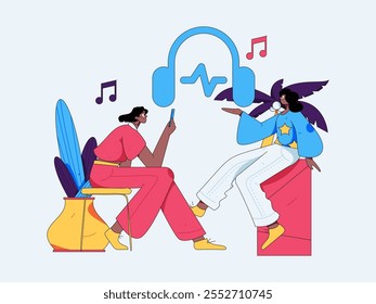 Music characters scene flat vector concept operation illustration
