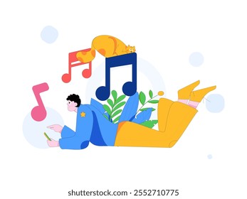 Music characters scene flat vector concept operation illustration
