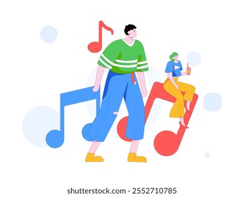 Music characters scene flat vector concept operation illustration
