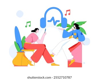 Music characters scene flat vector concept operation illustration
