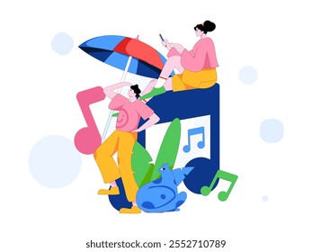 Music characters scene flat vector concept operation illustration
