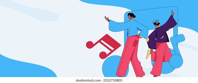 Music characters scene flat vector concept operation illustration
