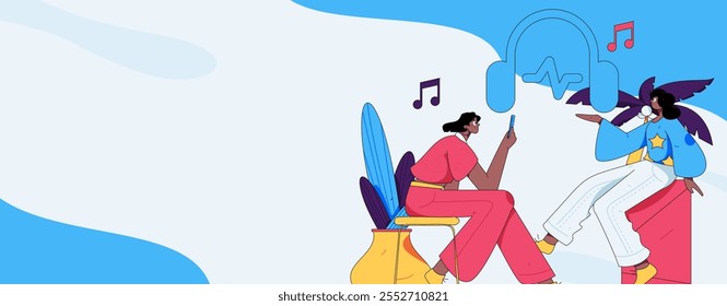 Music characters scene flat vector concept operation illustration
