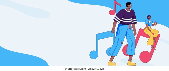 Music characters scene flat vector concept operation illustration
