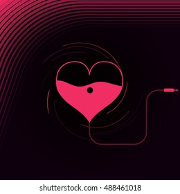 Music charging of heart. Cover for Vinyl, CD, DVD and etc. Dark version.