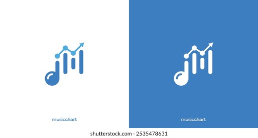 Music Chart Logo. Music and Staitstics Graph Growth with Minimalist Style. Music Note Logo, Icon, Symbol, Vector, Design Inspiration.